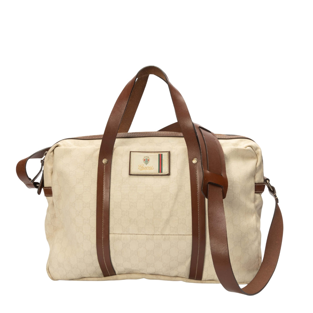 Gucci Brown/Beige GG Canvas Duffel Weekender Bag