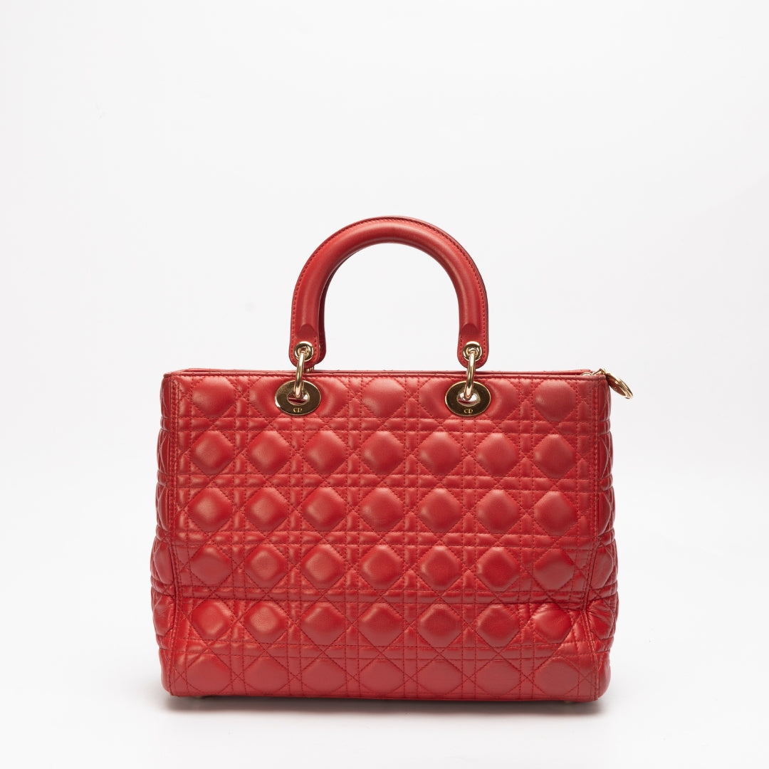 Lady Dior Red Cannage Quilted Leather Bag