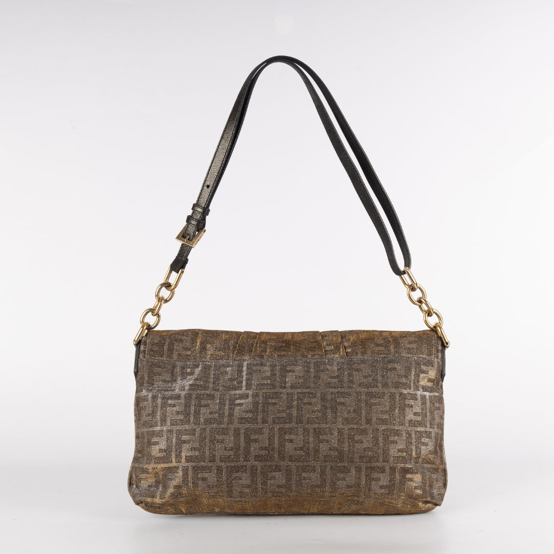 Fendi Zucca Glitter Jacquard Fabric Mia Flap Baguette