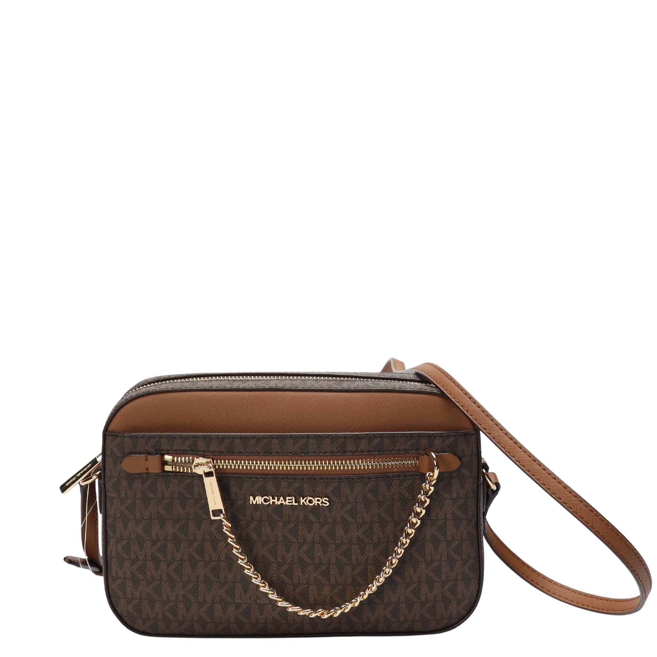 Michael Kors Jet Set Large Brown Logo Crossbody Bag