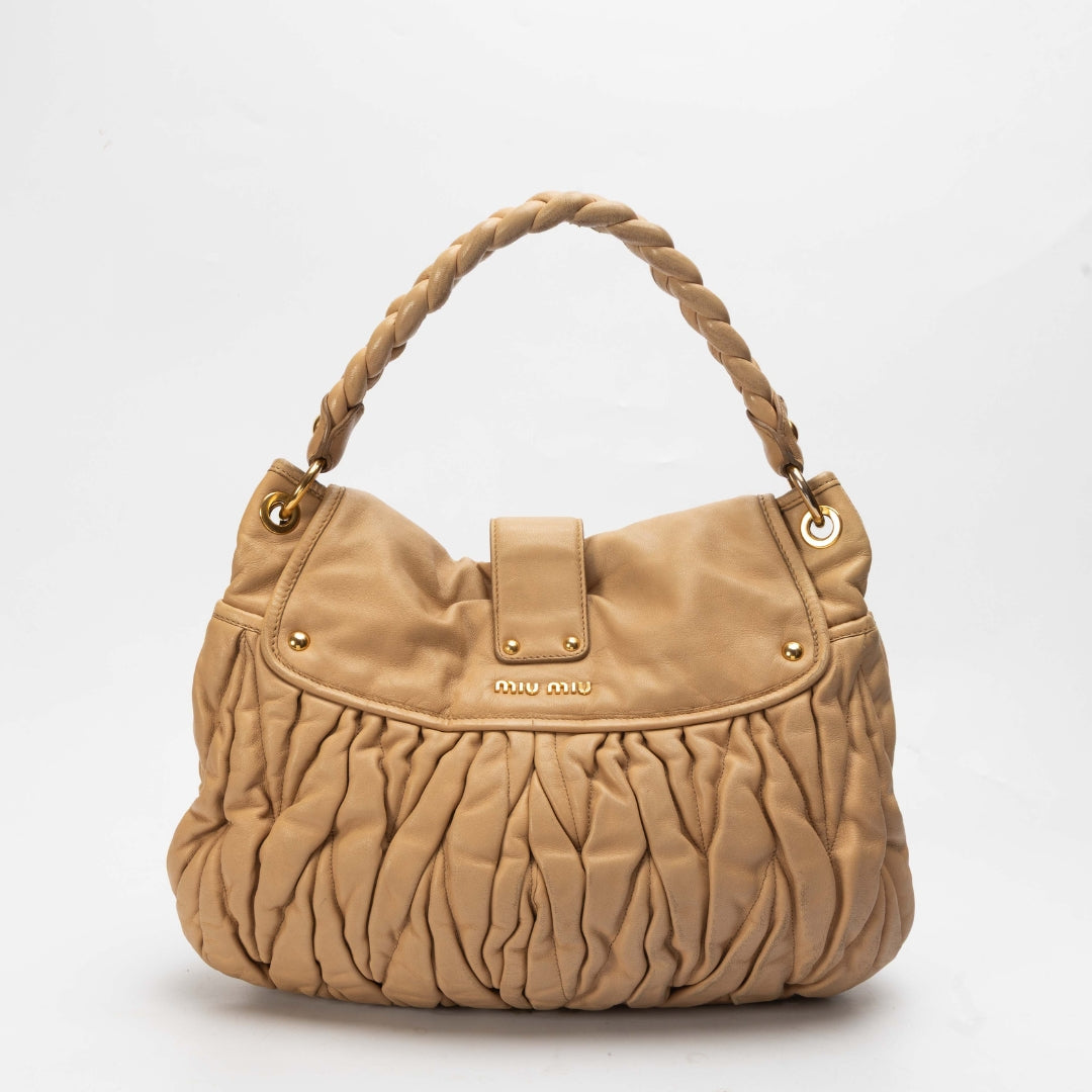 Miu Miu Beige Matelasse Leather Coffer Hobo Bag