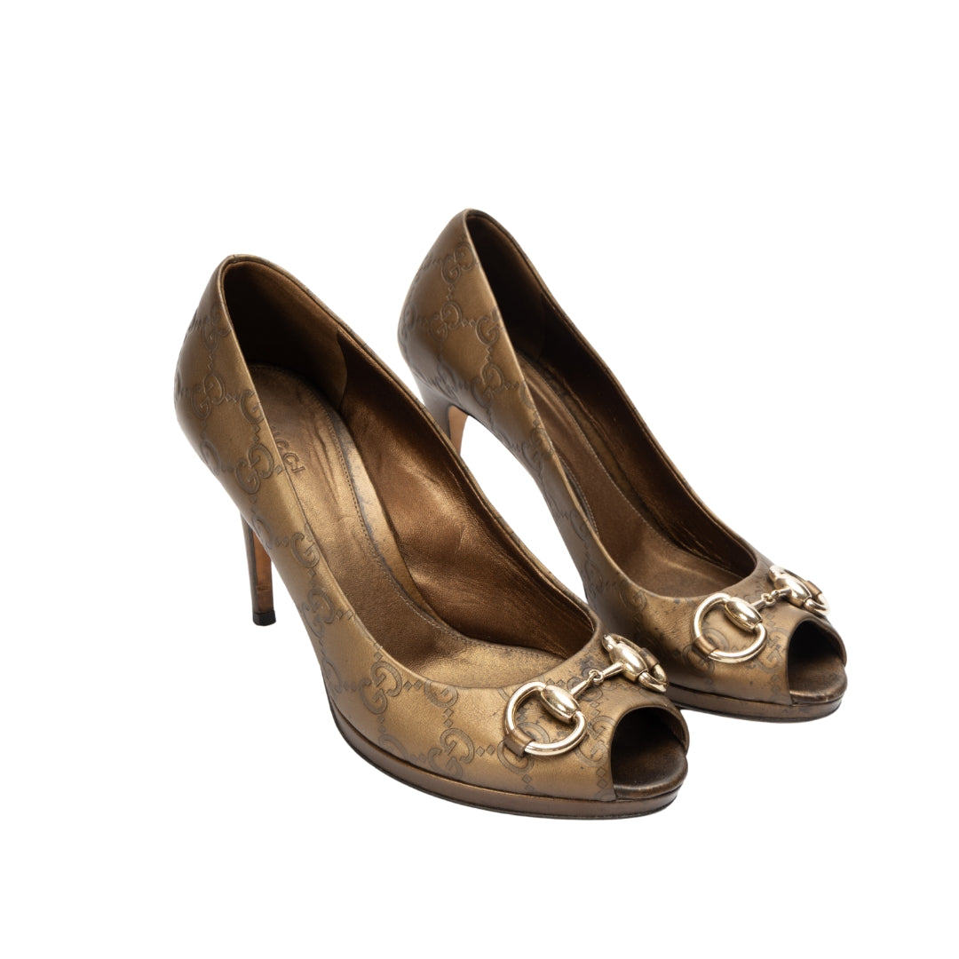 Gucci GG Metallic Bronze Hollywood Pumps