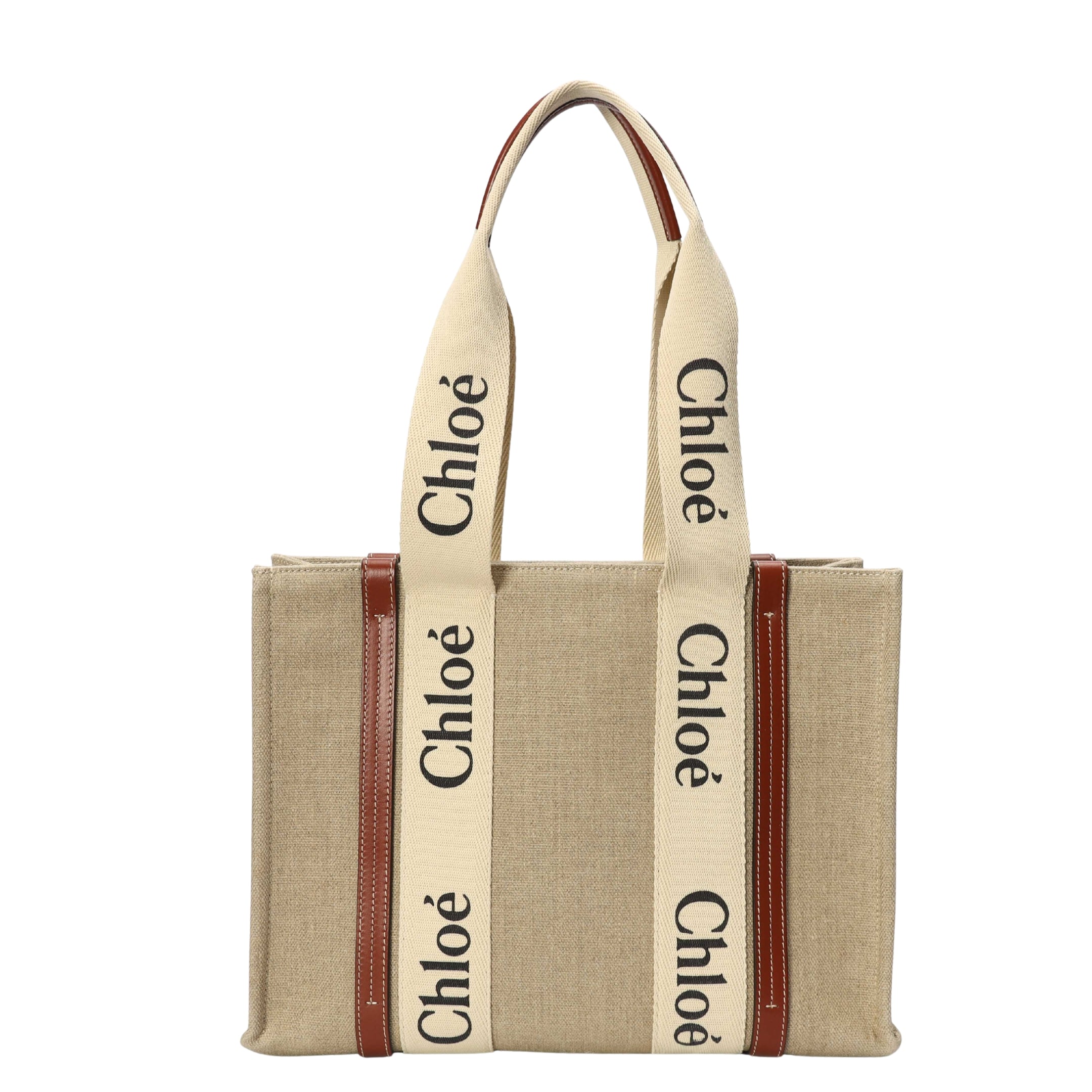 Chloe Woody Beige Linen Tote