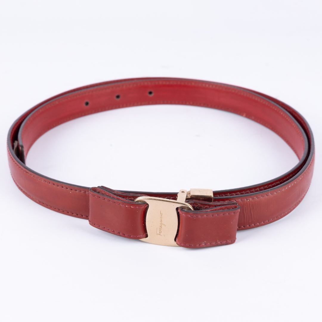 Salvatore Ferragamo Thin Red Vara Bow Belt