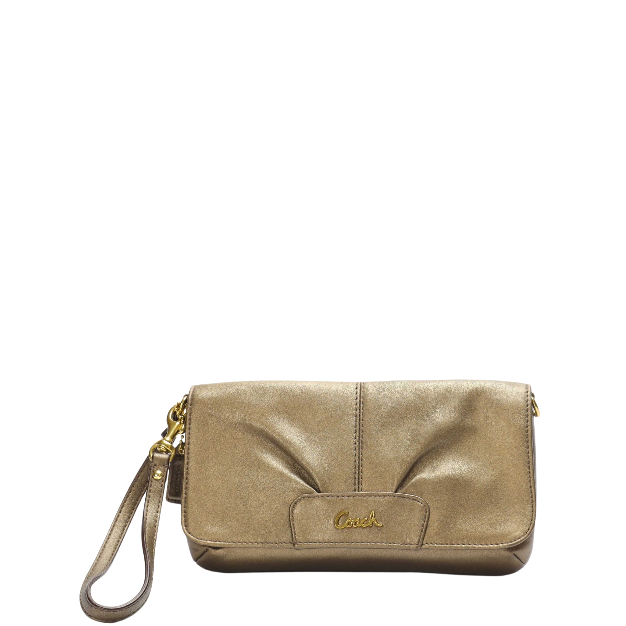Coach Metallic Beige Ashley Flap Wristlet Wallet