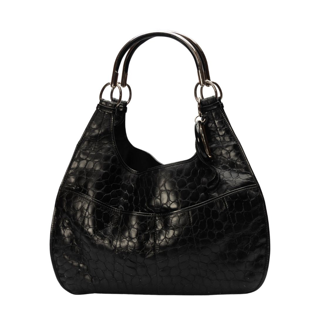 Dior Black Croc Embossed Patent Leather 61 Tote