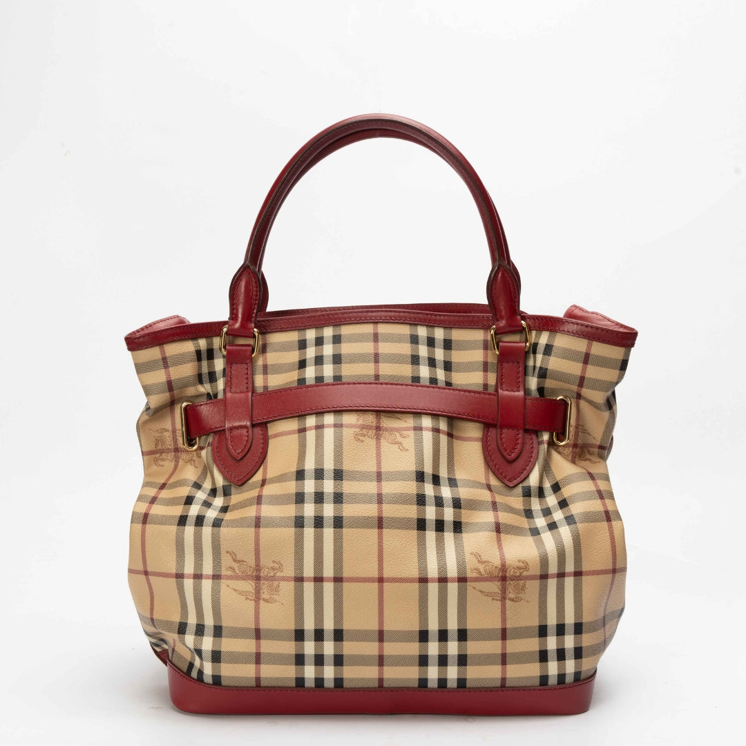 Burberry Red/Beige Haymarket Check Golderton Tote
