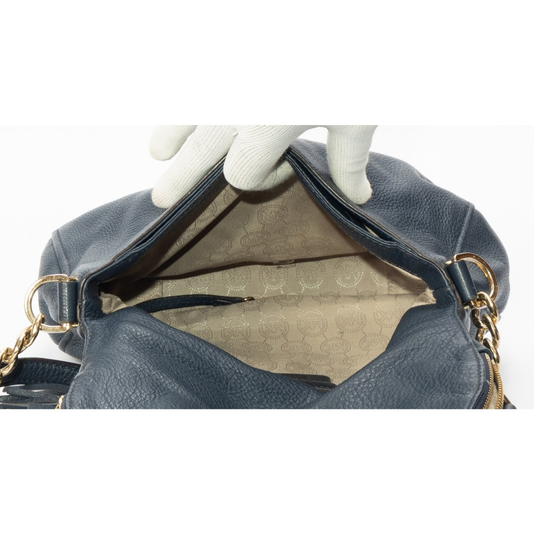 Michael Kors Blue Leather Bedford Tassel Shoulder Bag