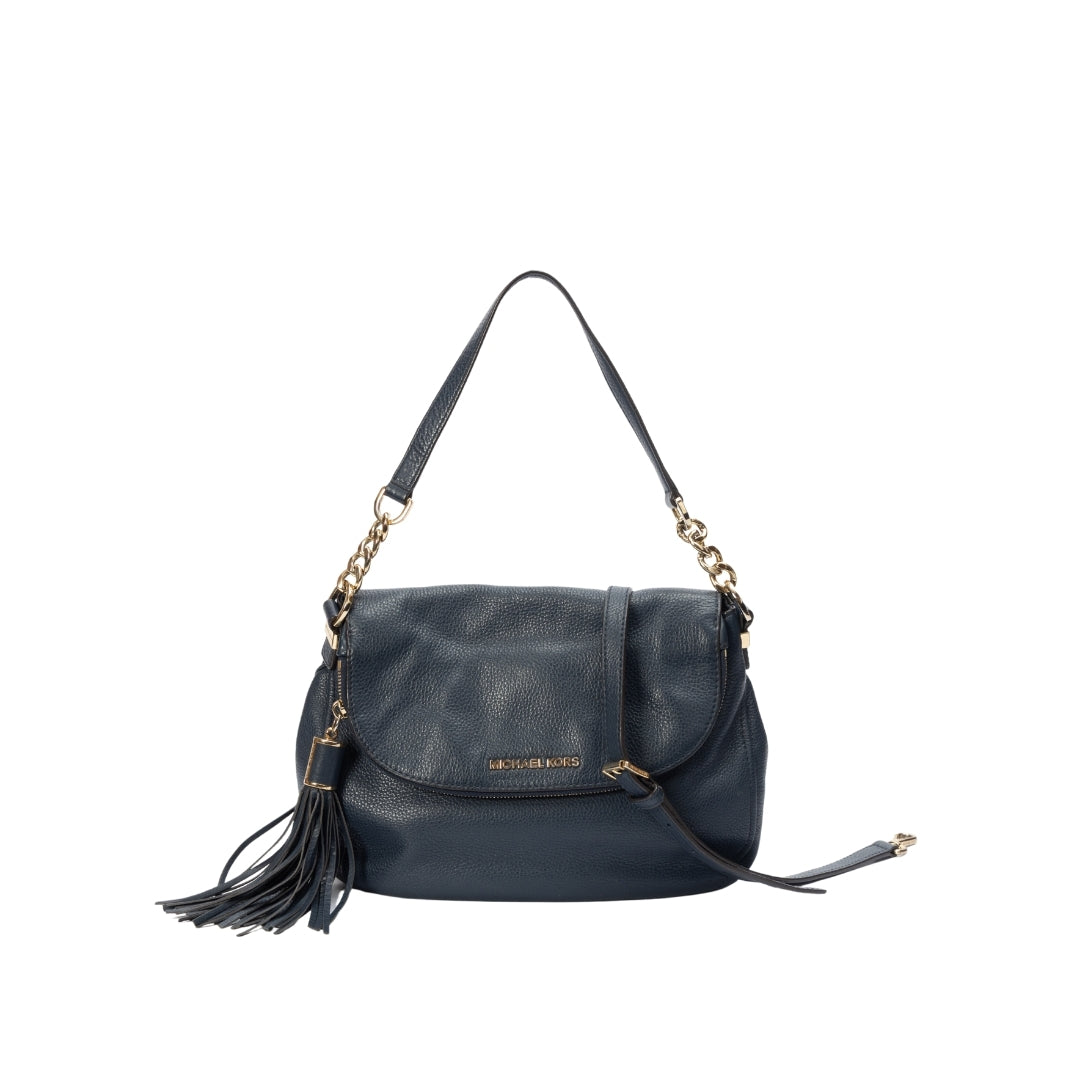 Michael Kors Blue Leather Bedford Tassel Shoulder Bag
