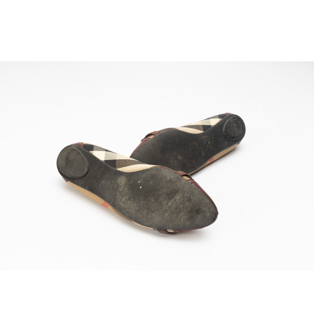 Burberry Nova Brown Buckle Ballet Flats