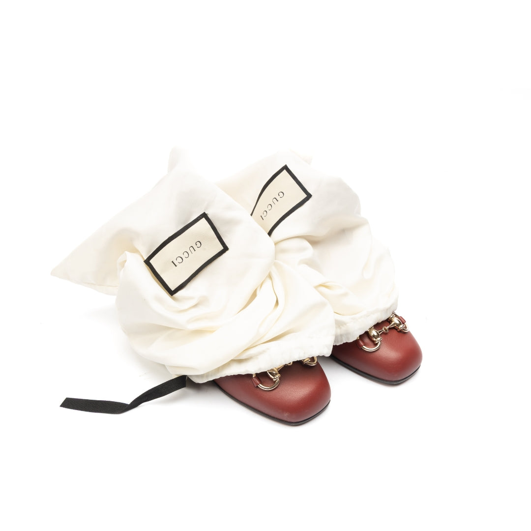 Gucci Red Leather Horsebit Block Heel Pumps