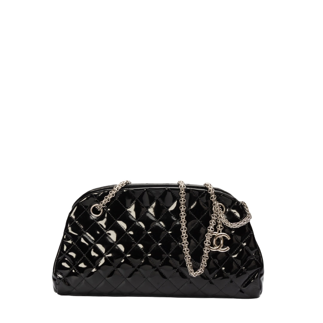 Chanel Black Quilted Patent Leather Small Just Mademoiselle Bowler Bag