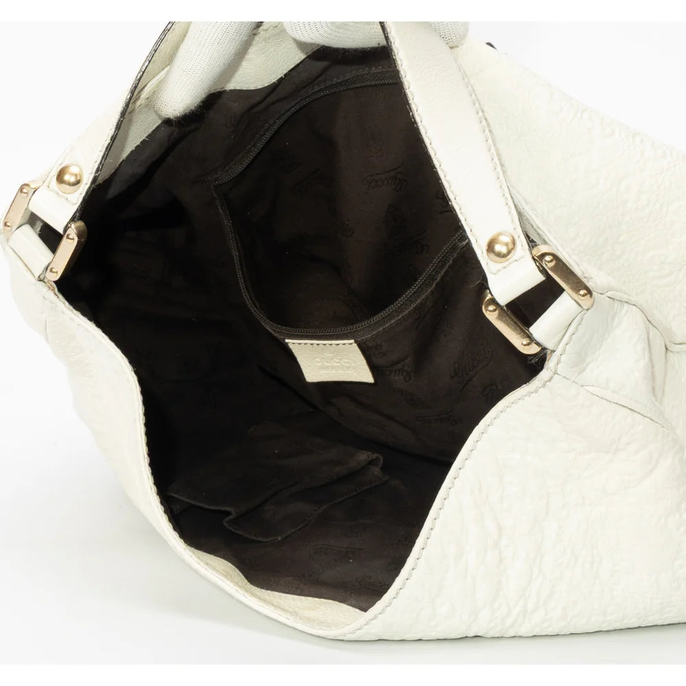 Gucci Ivory Guccissima Leather Web Hobo Bag