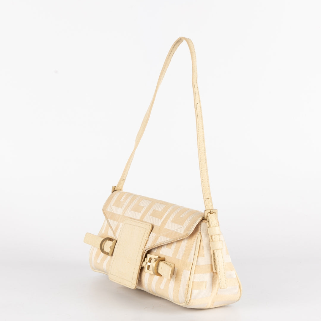 Givenchy Beige Monogram Canvas and Leather Flap Baguette Bag