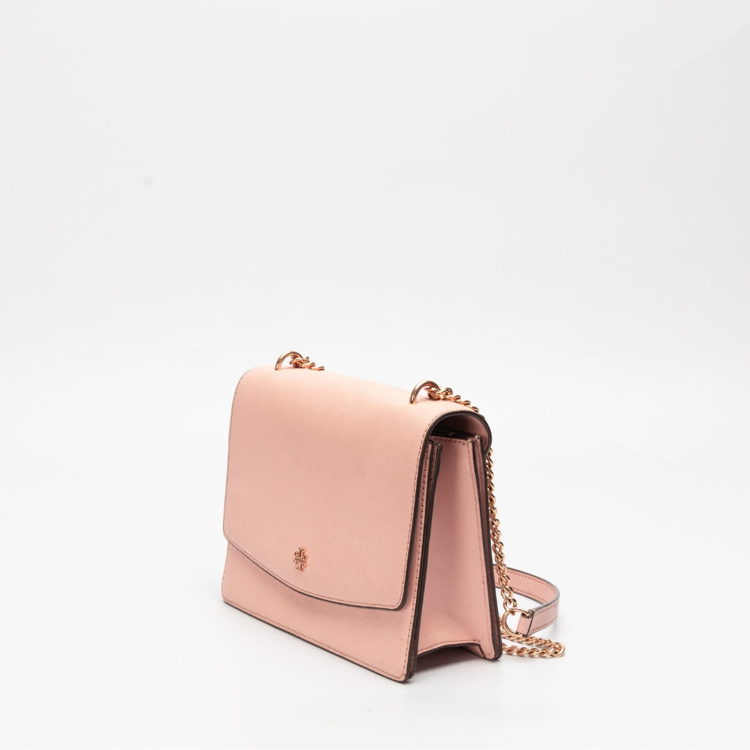 Tory Burch Pink Leather Robinson Flap Crossbody Bag