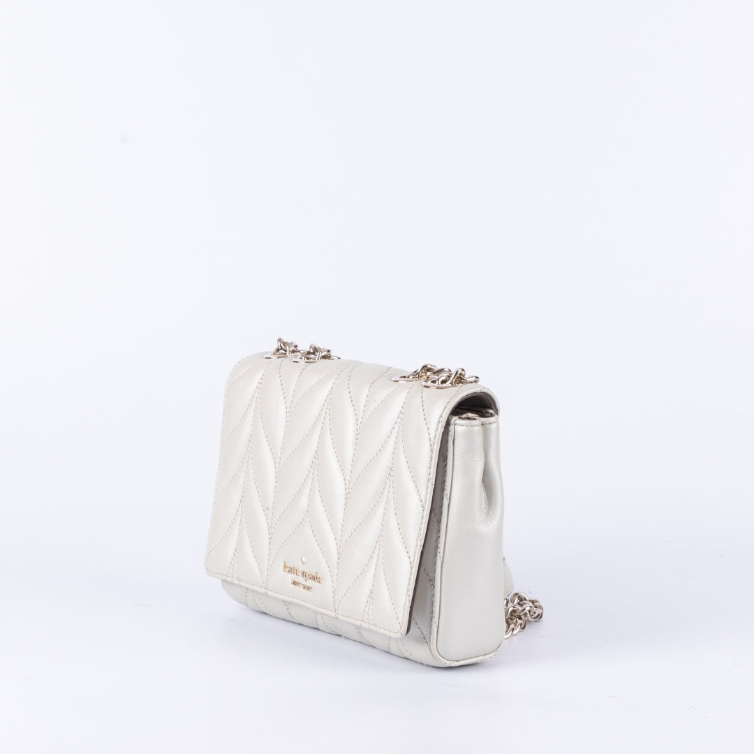 Kate Spade Silver Quilted Leather Evelyn Crossbody Bag