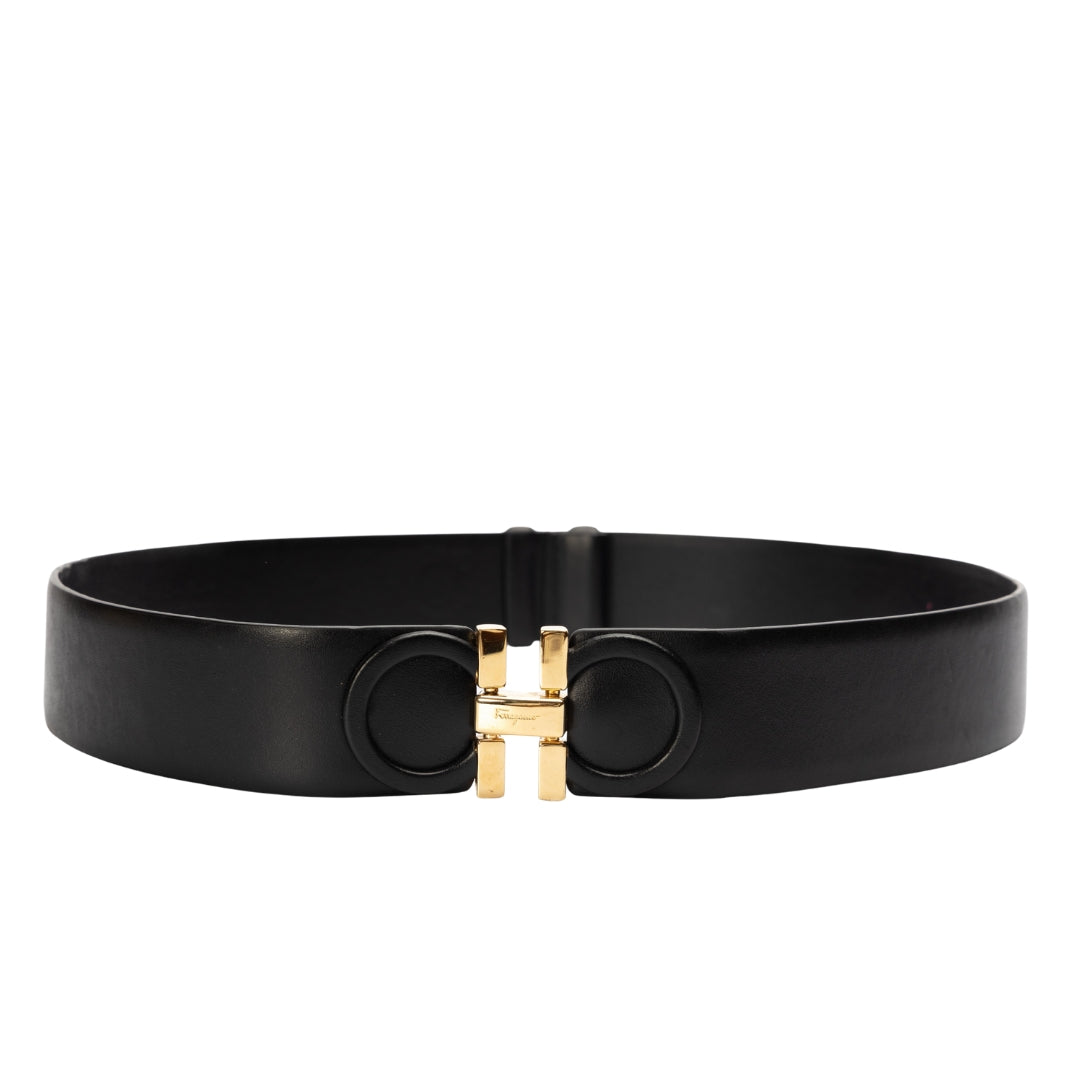 Salvatore Ferragamo Black Leather Gancini Buckle Belt