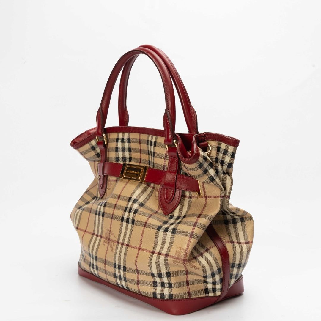 Burberry Red/Beige Haymarket Check Golderton Tote