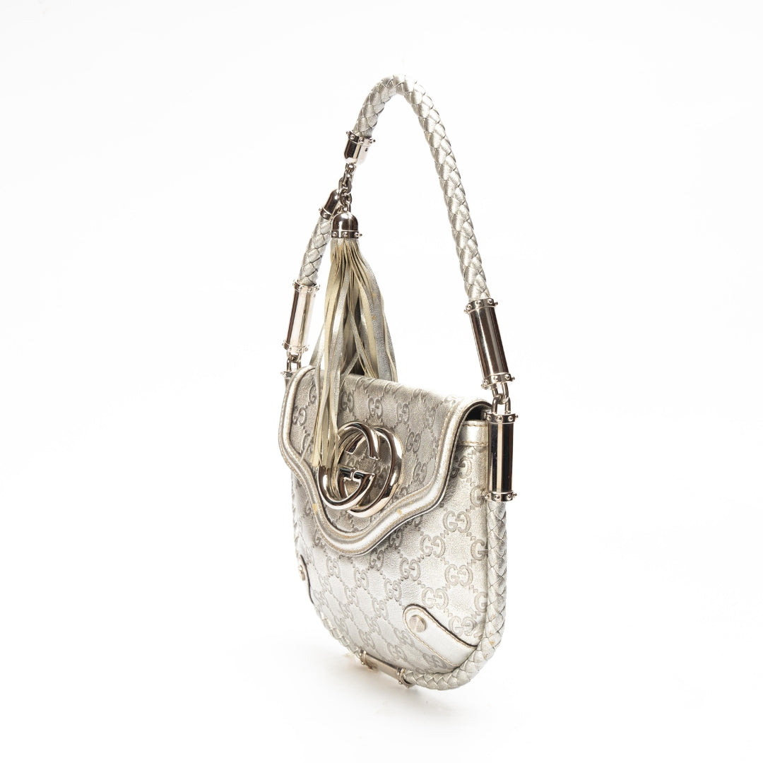 Gucci Metallic Silver Guccissima Britt Shoulder Bag