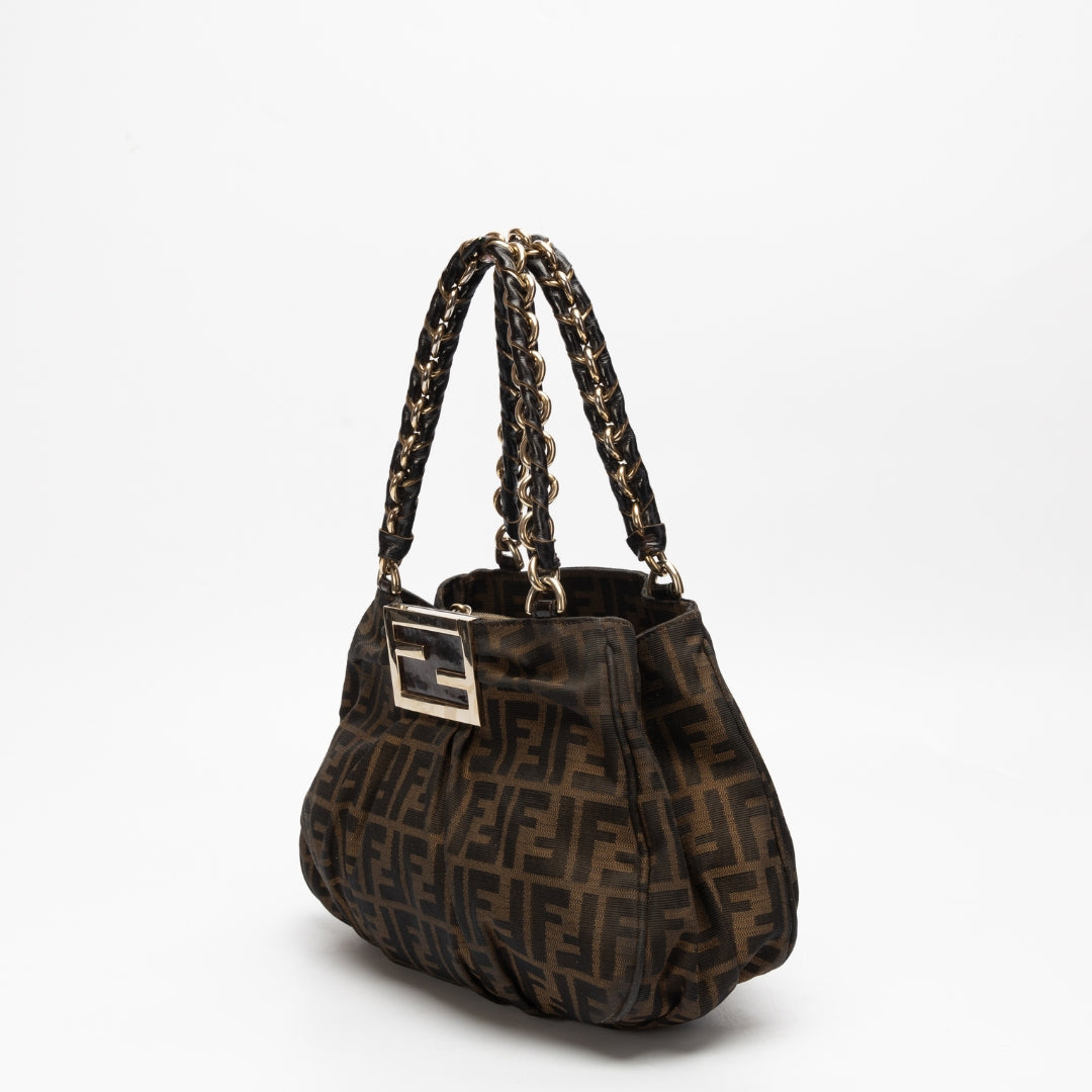 Fendi Tobacco Zucca Canvas Small Mia Shoulder Bag