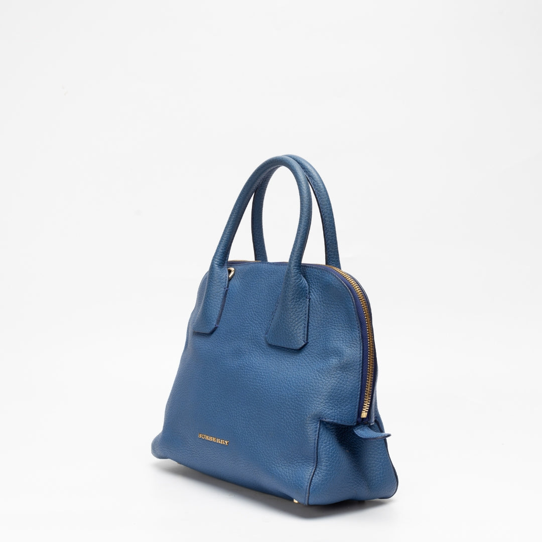 Burberry Blue Pebbled Leather Bowling Satchel