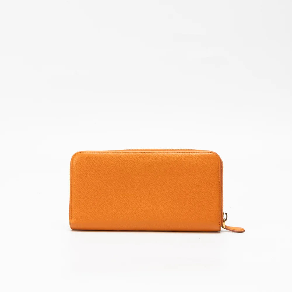 Prada Orange Pebbled Leather Zip Around Wallet