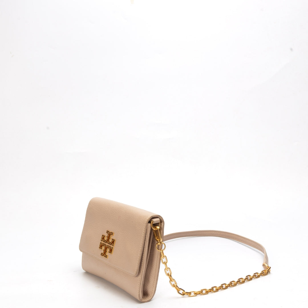 Tory Burch Britten Beige Flap Crossbody Bag