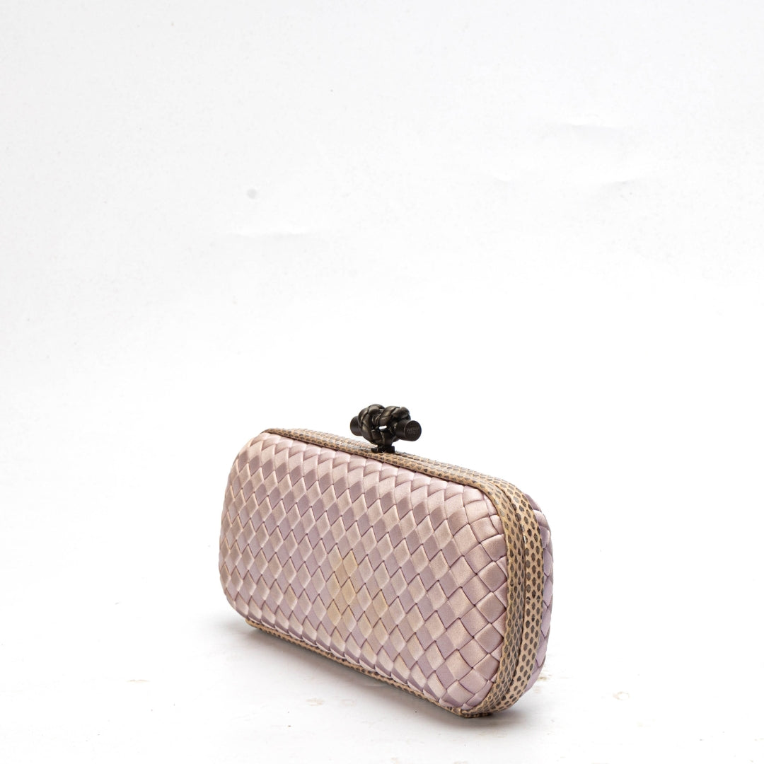 Bottega Veneta Lavender Intrecciato Satin Knot Long Clutch