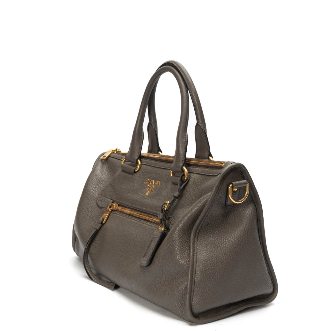 Prada Dark Beige Vitello Daino Convertible Satchel