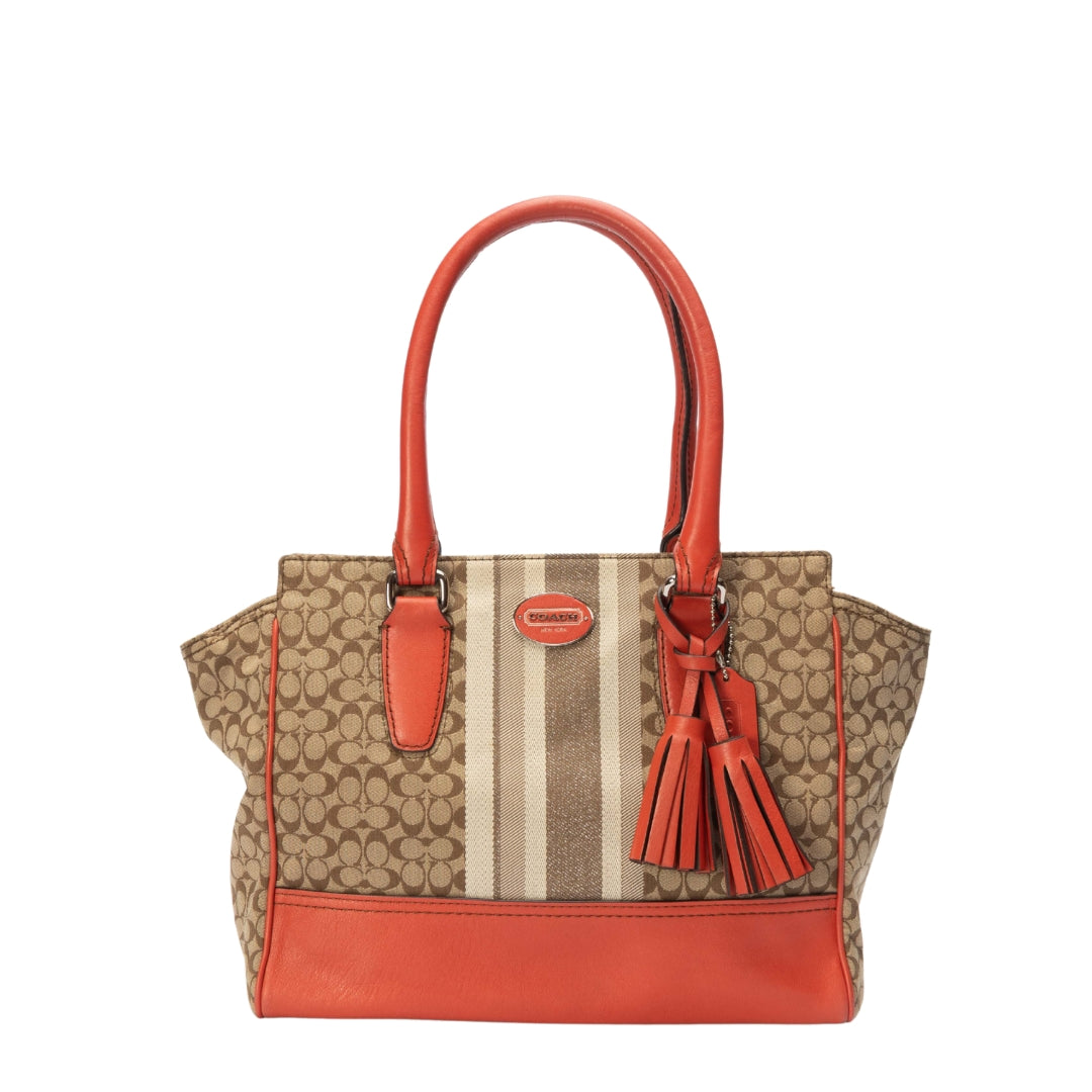 Coach Beige/Orange Signature Canvas Tote