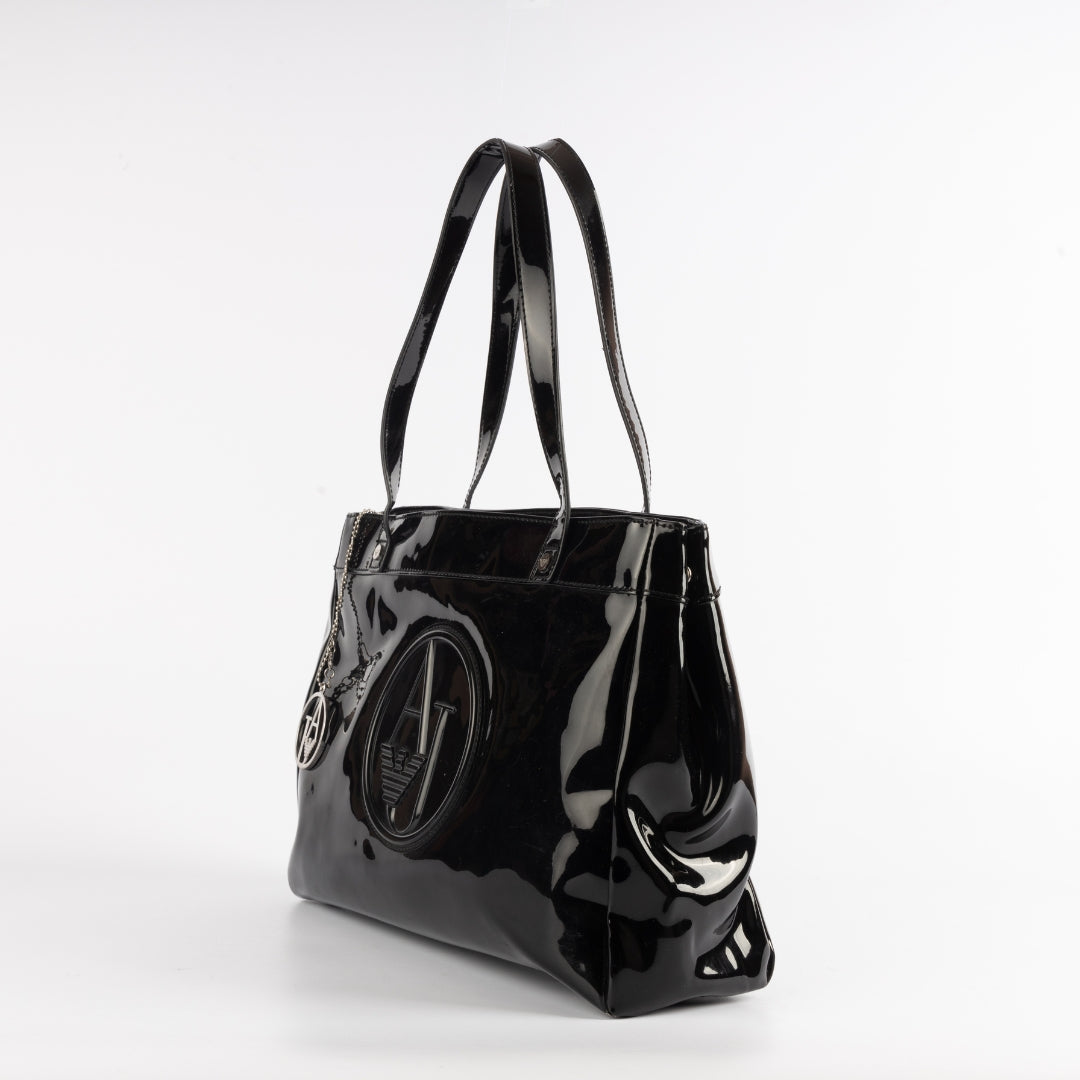 Armani Jeans Embossed Logo Patent Tote