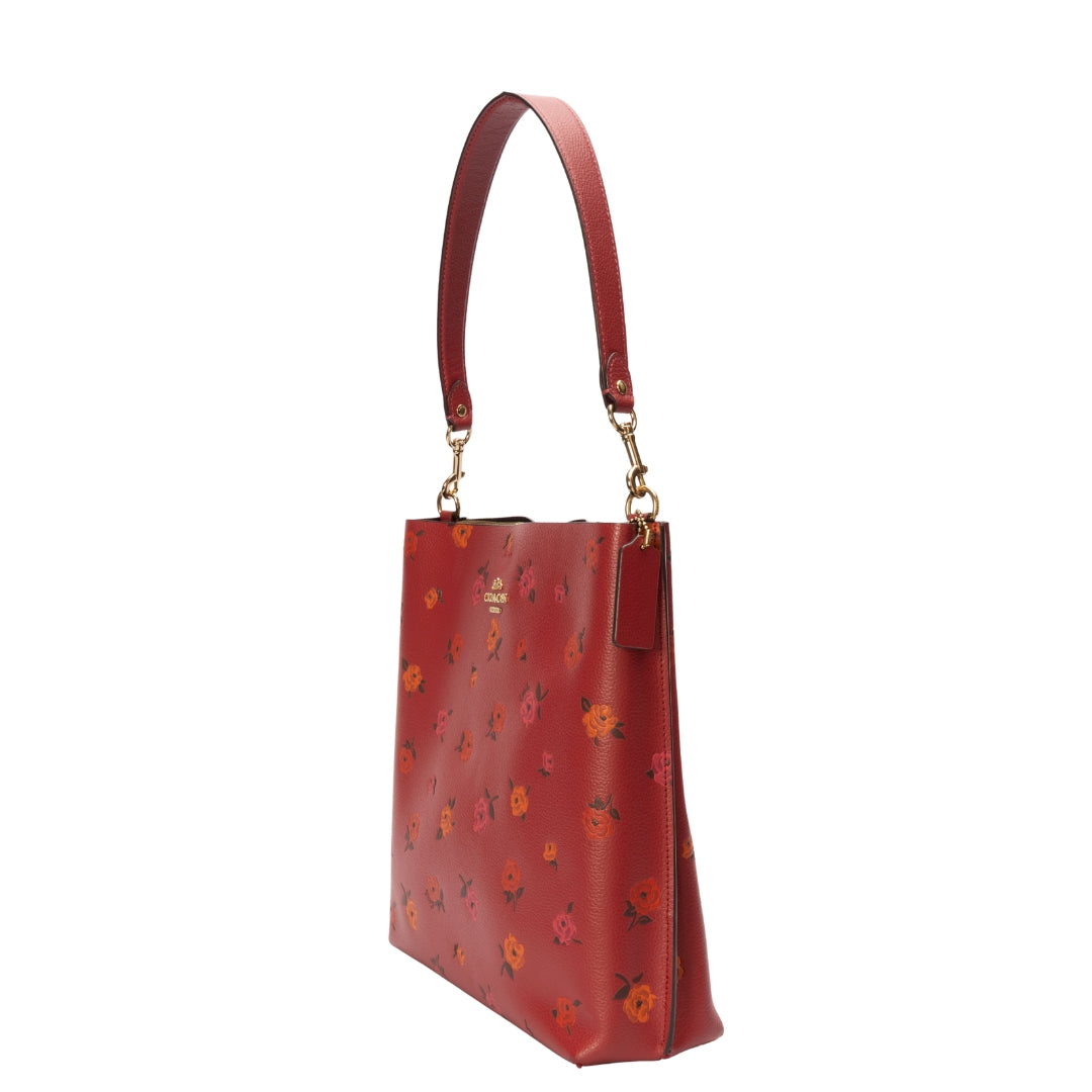 Coach Red Mollie Bucket Bag With Peony Print