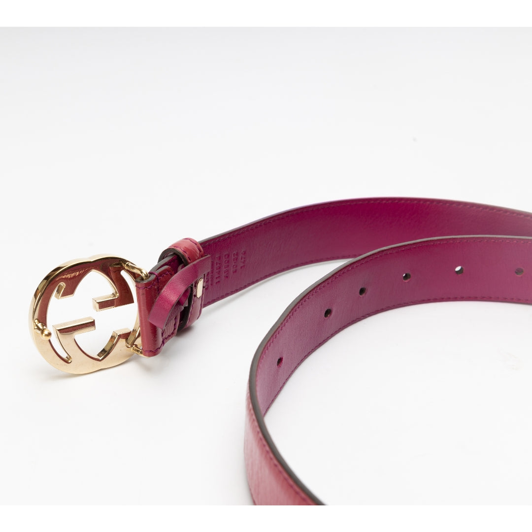 Gucci Pink Patent Leather Interlocking G Buckle Belt