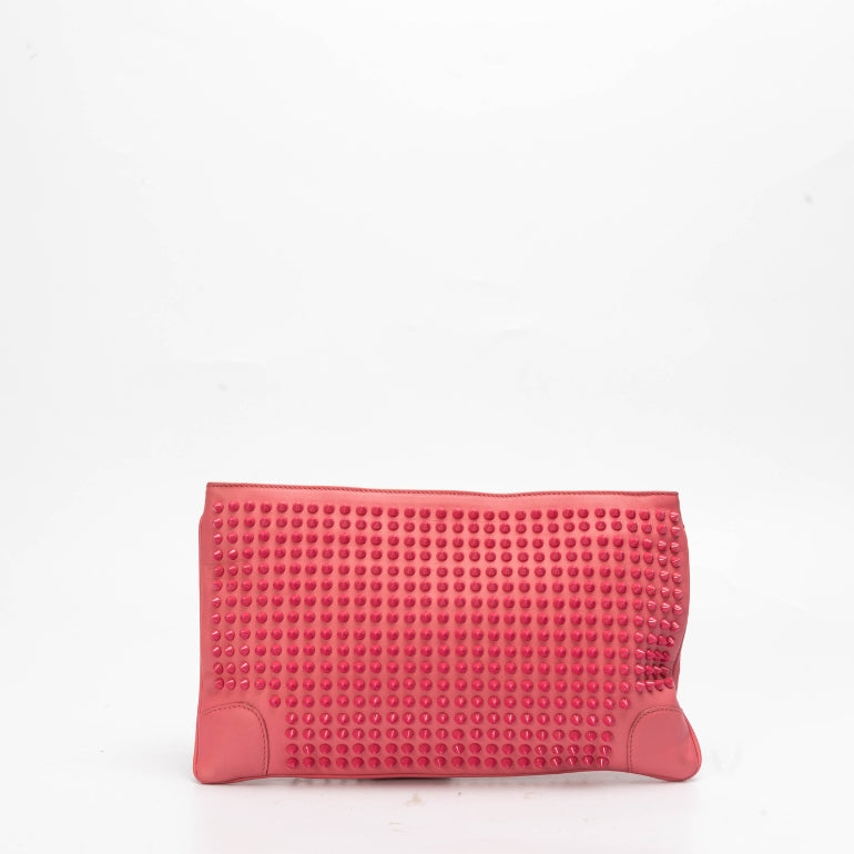 Christian Louboutin Pink Calf Leather Loubiposh Spiked Clutch Bag