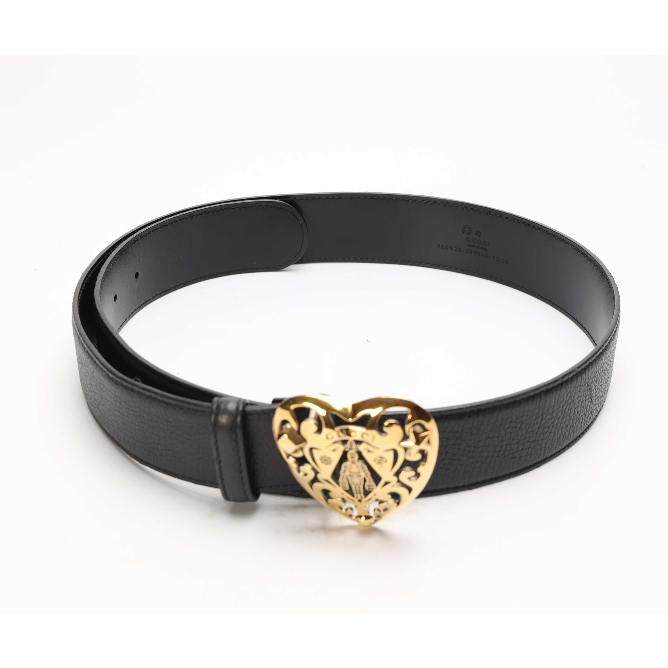 Gucci Black Leather Hysteria Heart Buckle Belt