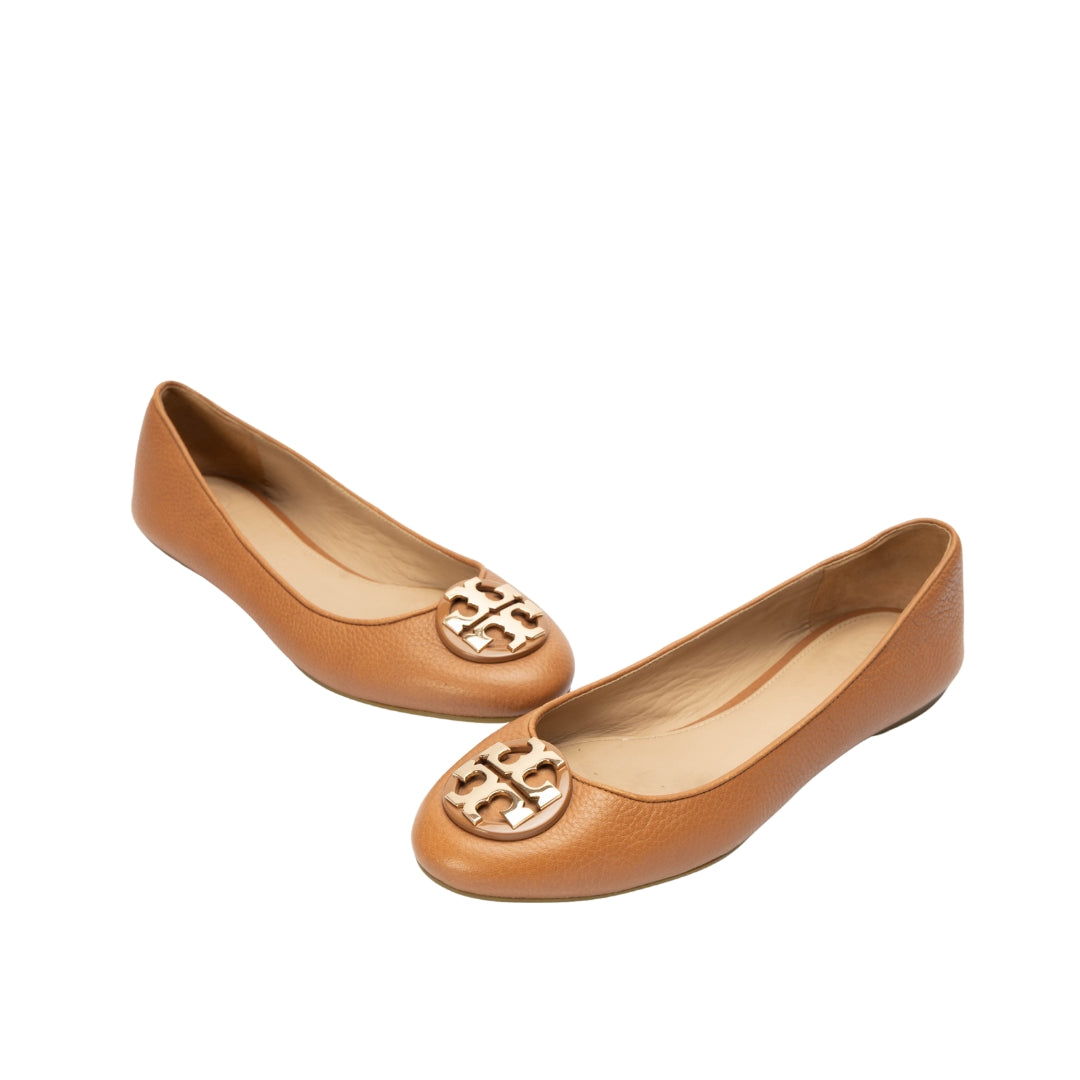 Tory Burch Brown Leather Reva Ballet Flats