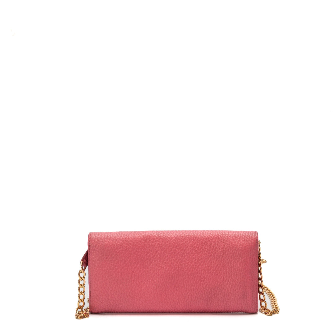 Prada Pink Grained Leather Wallet on Chain