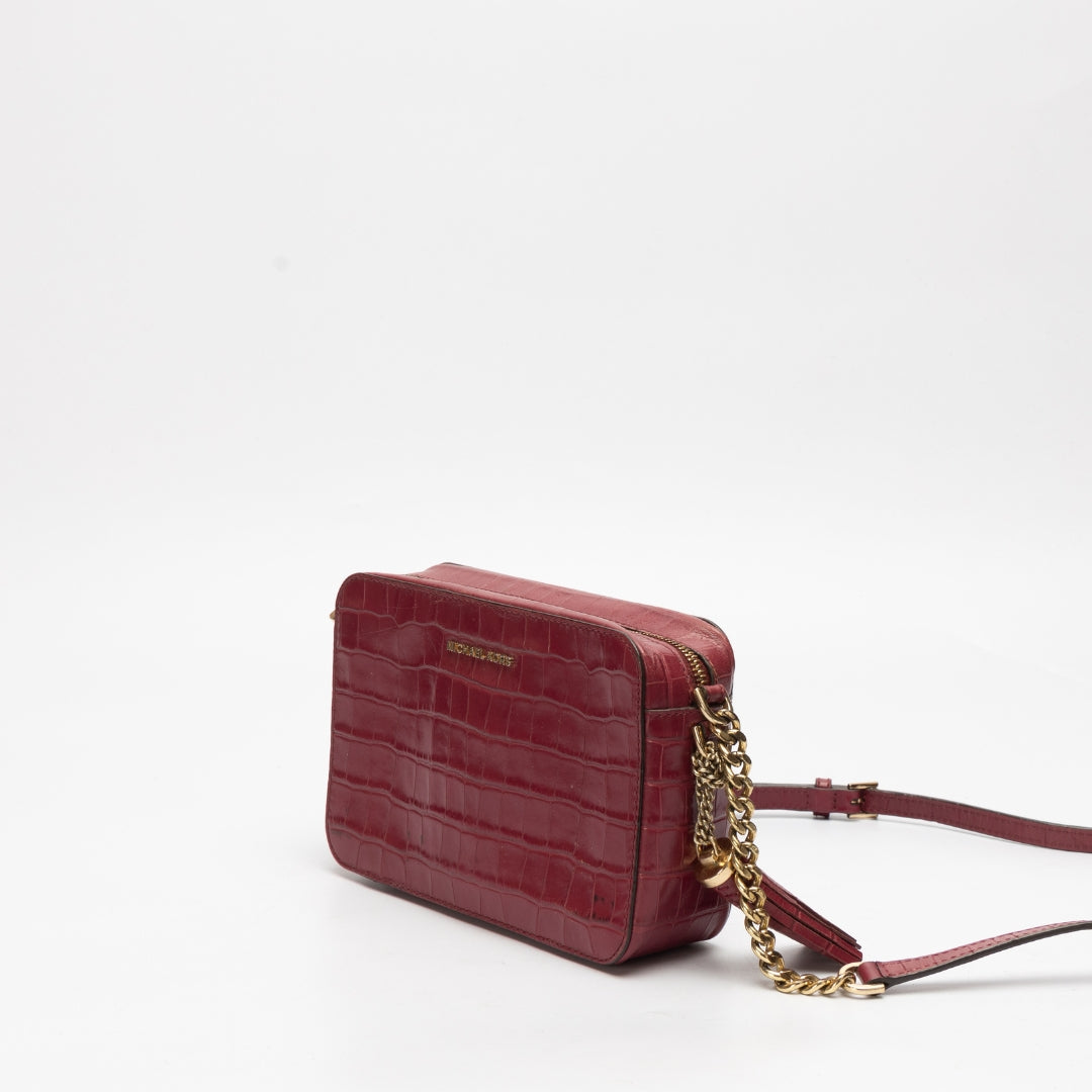 Michael Kors Ginny Crocodile-Embossed Leather Crossbody Bag