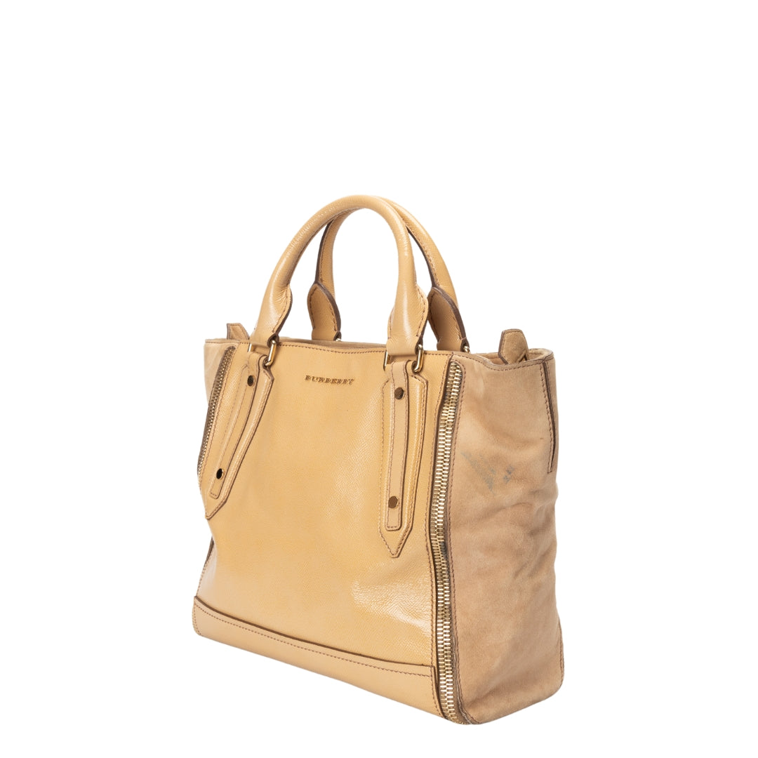 Burberry Beige Patent Leather Somerford Convertible Tote