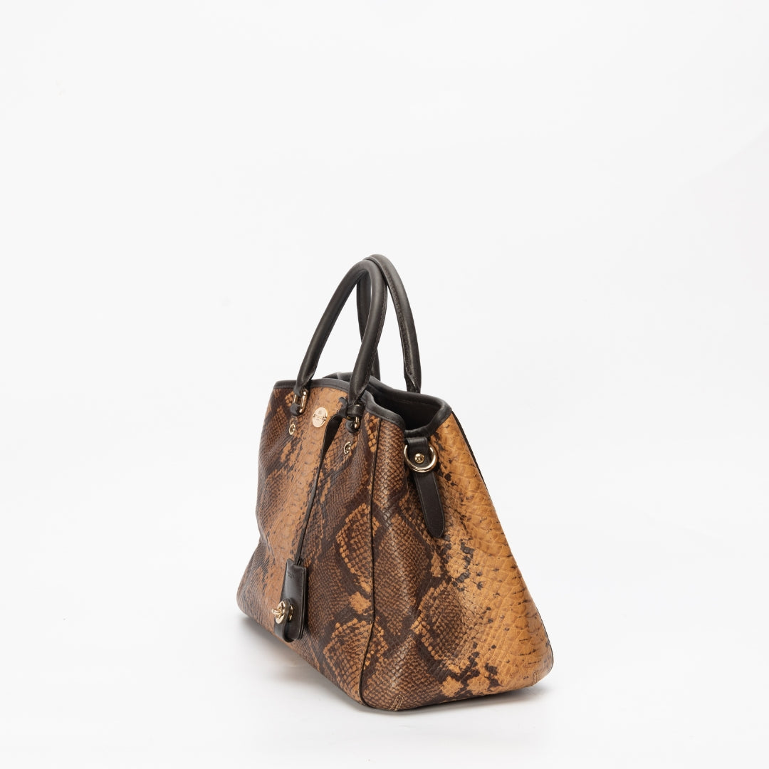 Coach Brown Python Embossed and Leather Margo Carryall Satchel