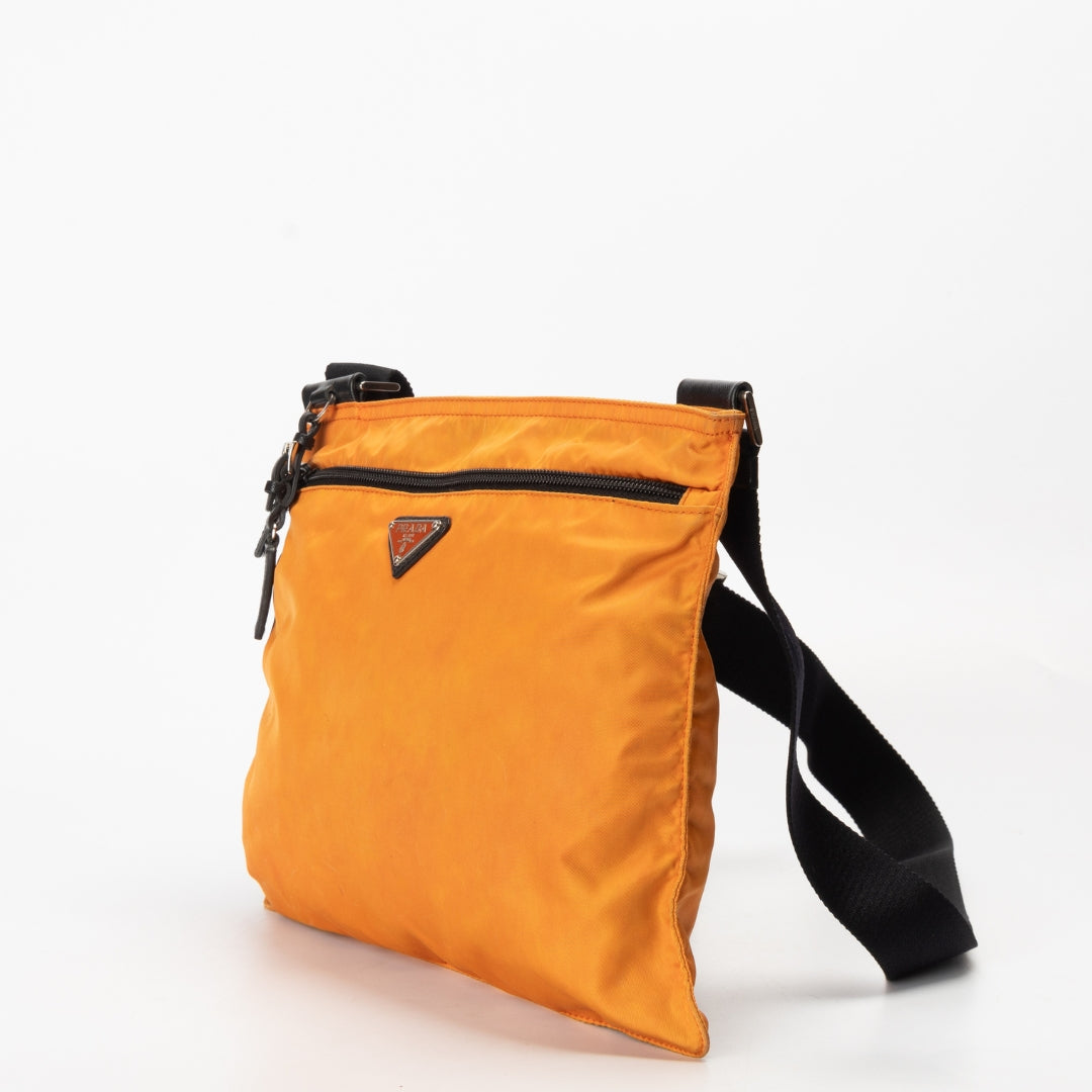 Prada Nylon Orange Thin Pochette Triangle Logo Crossbody Bag