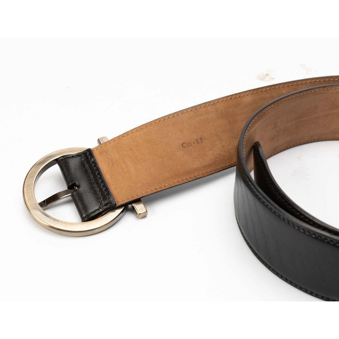 Salvatore Ferragamo Black Leather Gancini Buckle Belt