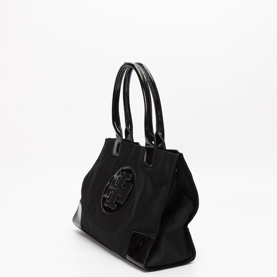 Tory Burch Black Nylon Leather Ella Tote