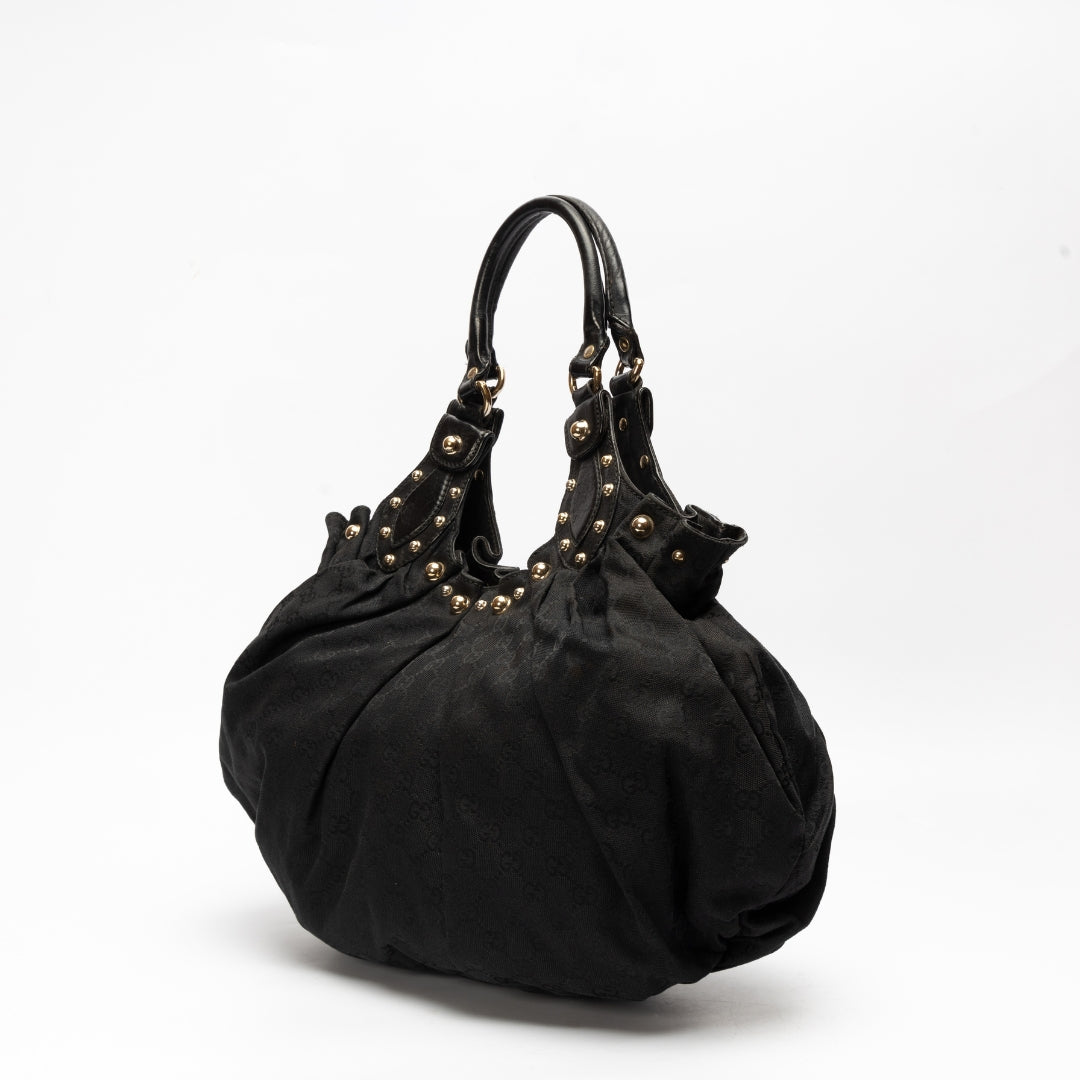 Gucci Black GG Canvas Medium Pelham Studded Hobo