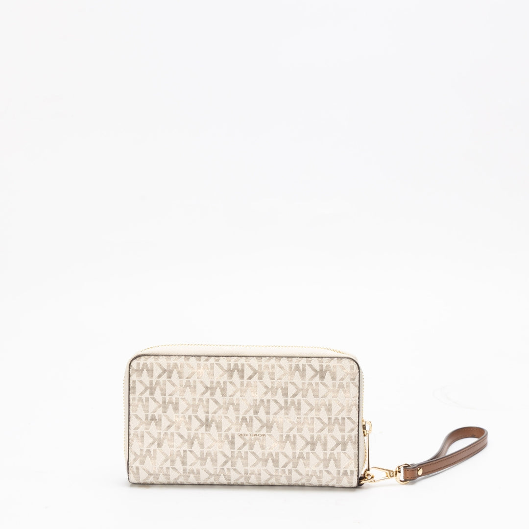 Michael Kors White Jet Set Logo Zip-Around Wristlet