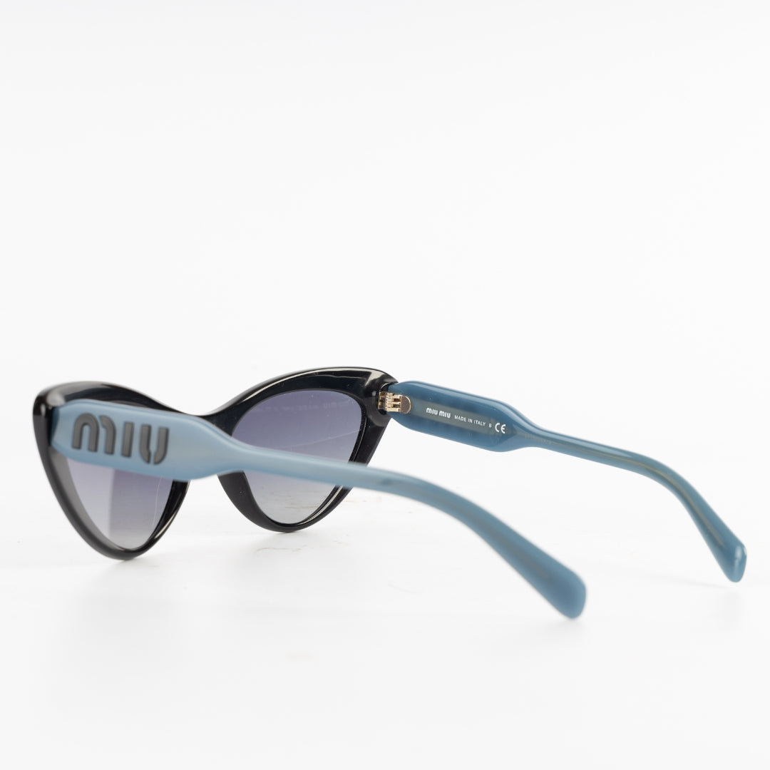 Miu Miu Black & Blue/Grey Gradient Studded Cat-Eye Sunglasses