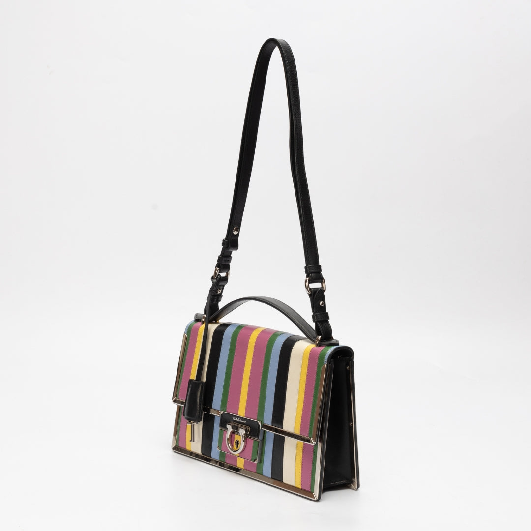 Salvatore Ferragamo Aileen Striped Leather Shoulder Bag