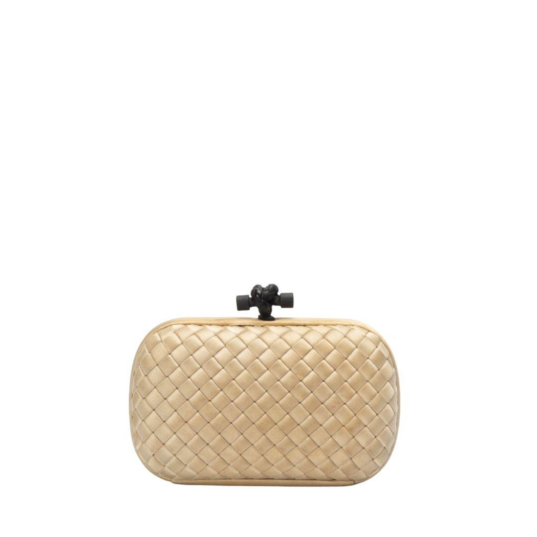 Bottega Veneta Beige Satin Trim Knot Clutch