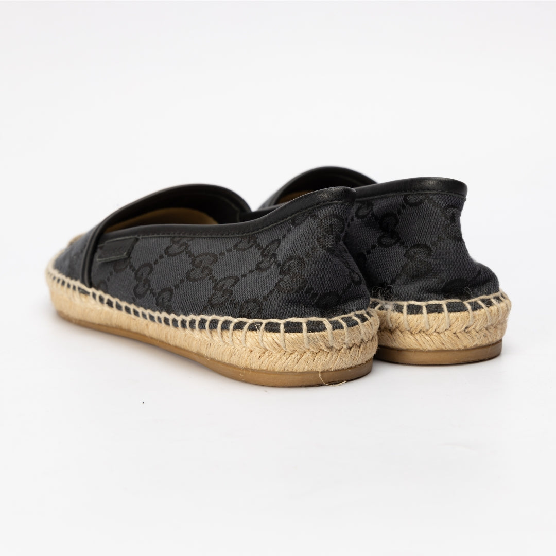 Gucci Black GG Canvas and Leather Espadrille