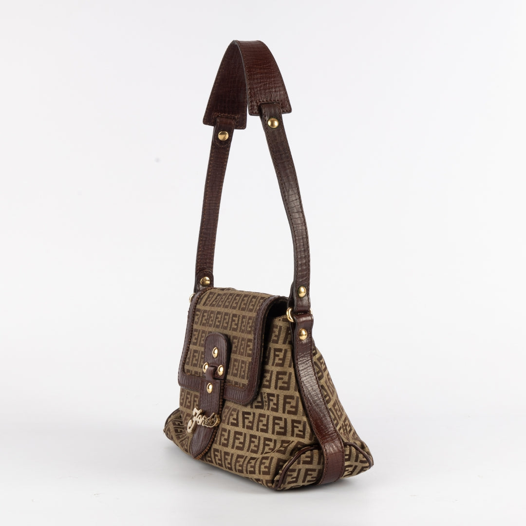 Fendi Zucchino Monogram Front Flap Shoulder Bag